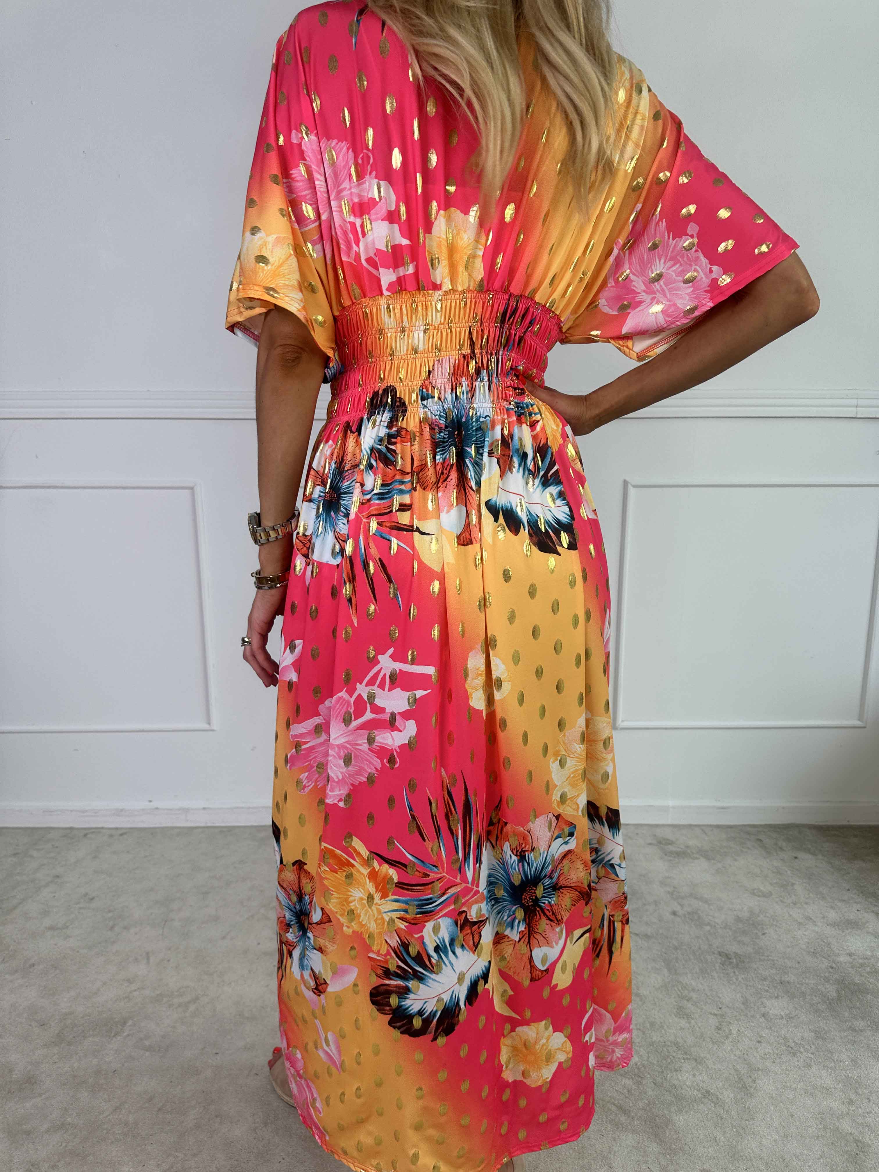 Pams Hawaii - Lång klänning i stretchtyg med blommönster